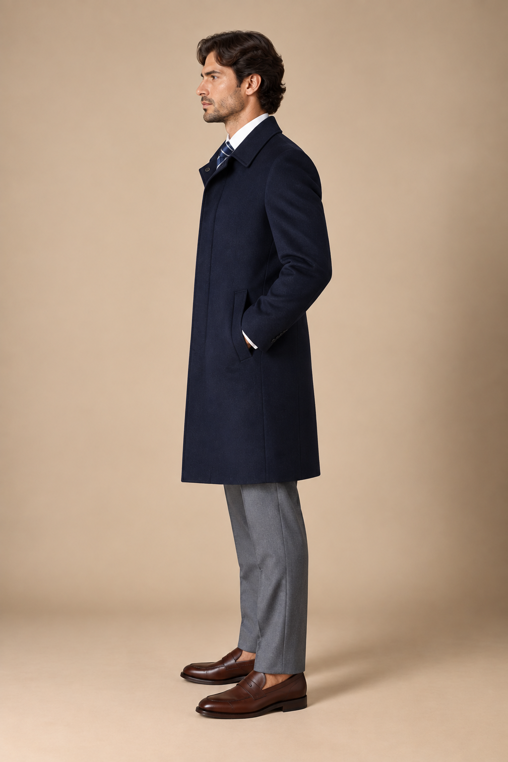 The Vellor Wool Cashmere Navy Top Coat