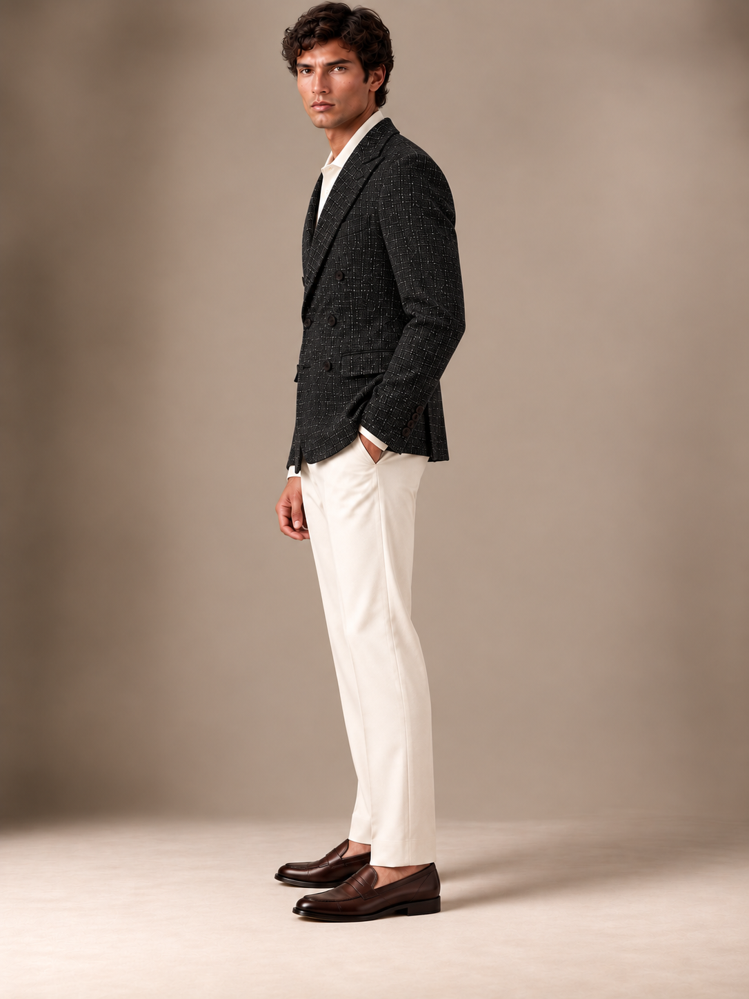 The Vellor Black Hopsack Double Breasted Blazer