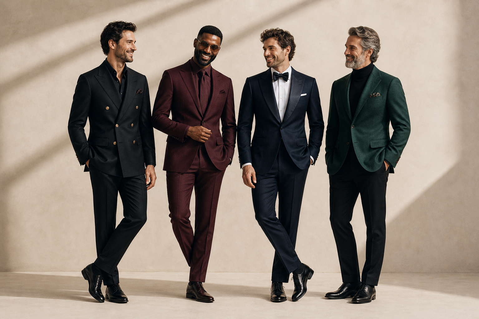 Four men in mixed formalwear, B2B and reseller editorial.