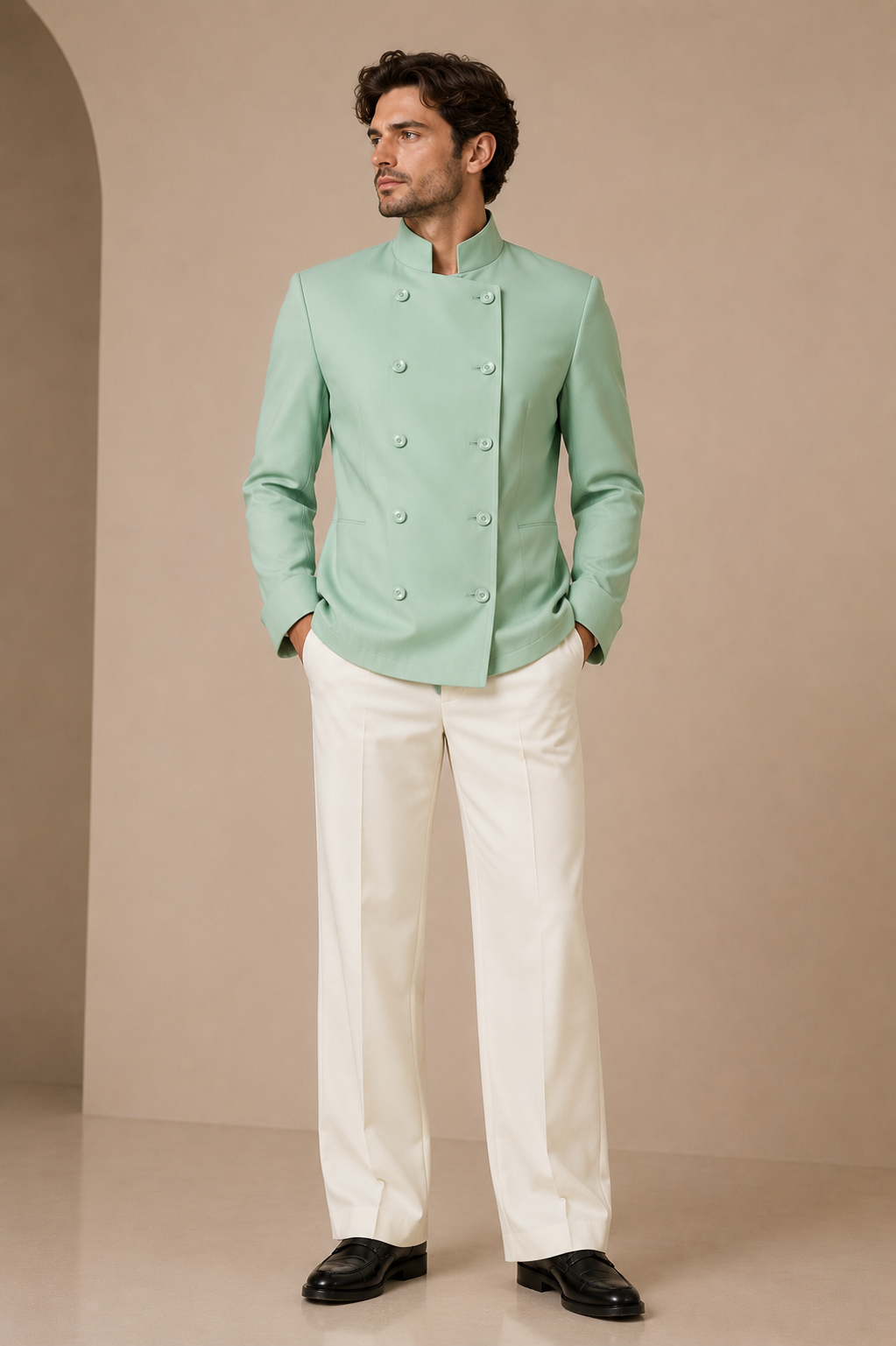 Black modern fit men's blazer by Vellor Vault, detail view.