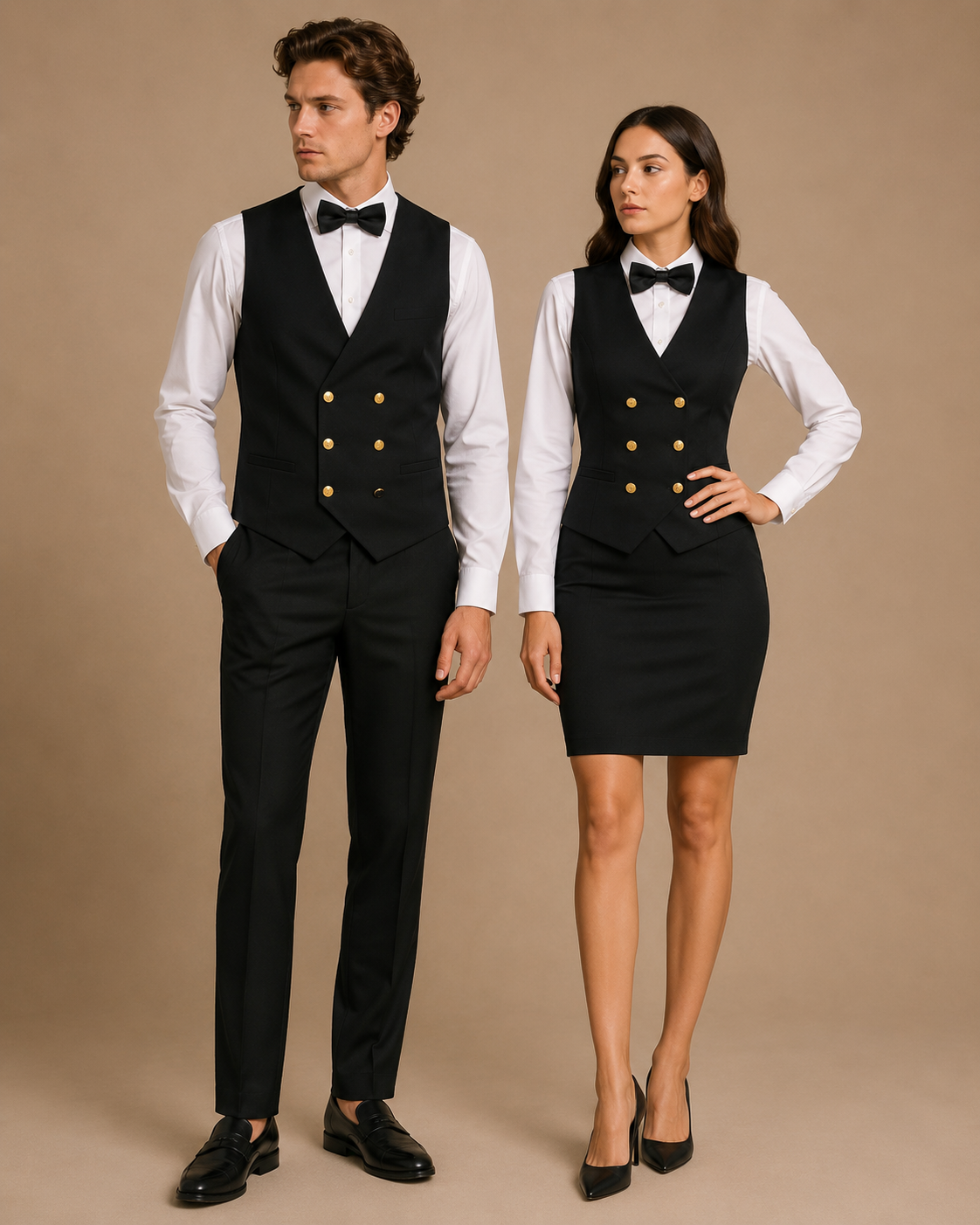 Black modern fit men's uniform by Vellor Vault, back view.