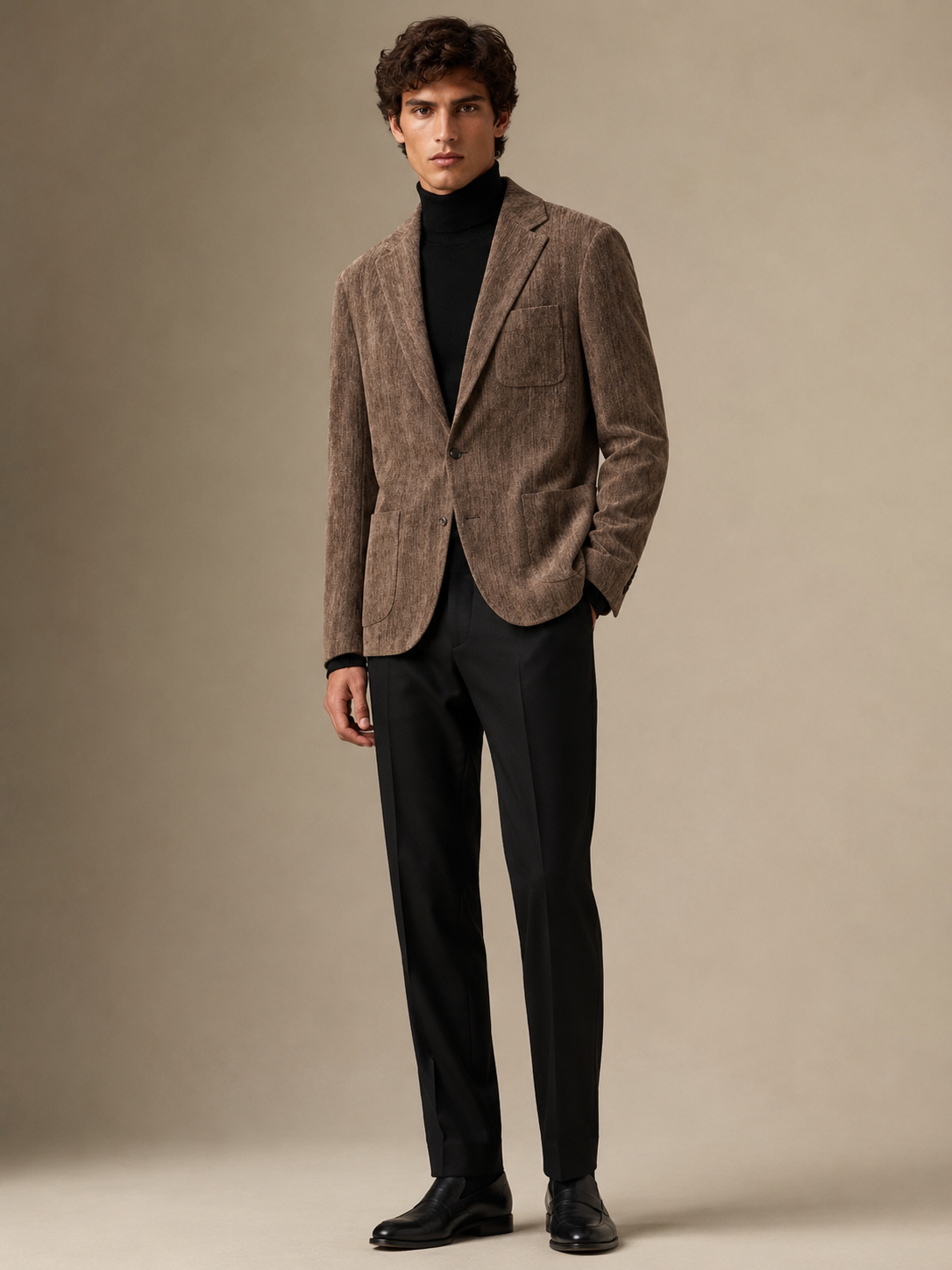 Brown Corduroy modern fit men's blazer by Vellor Vault, front view.