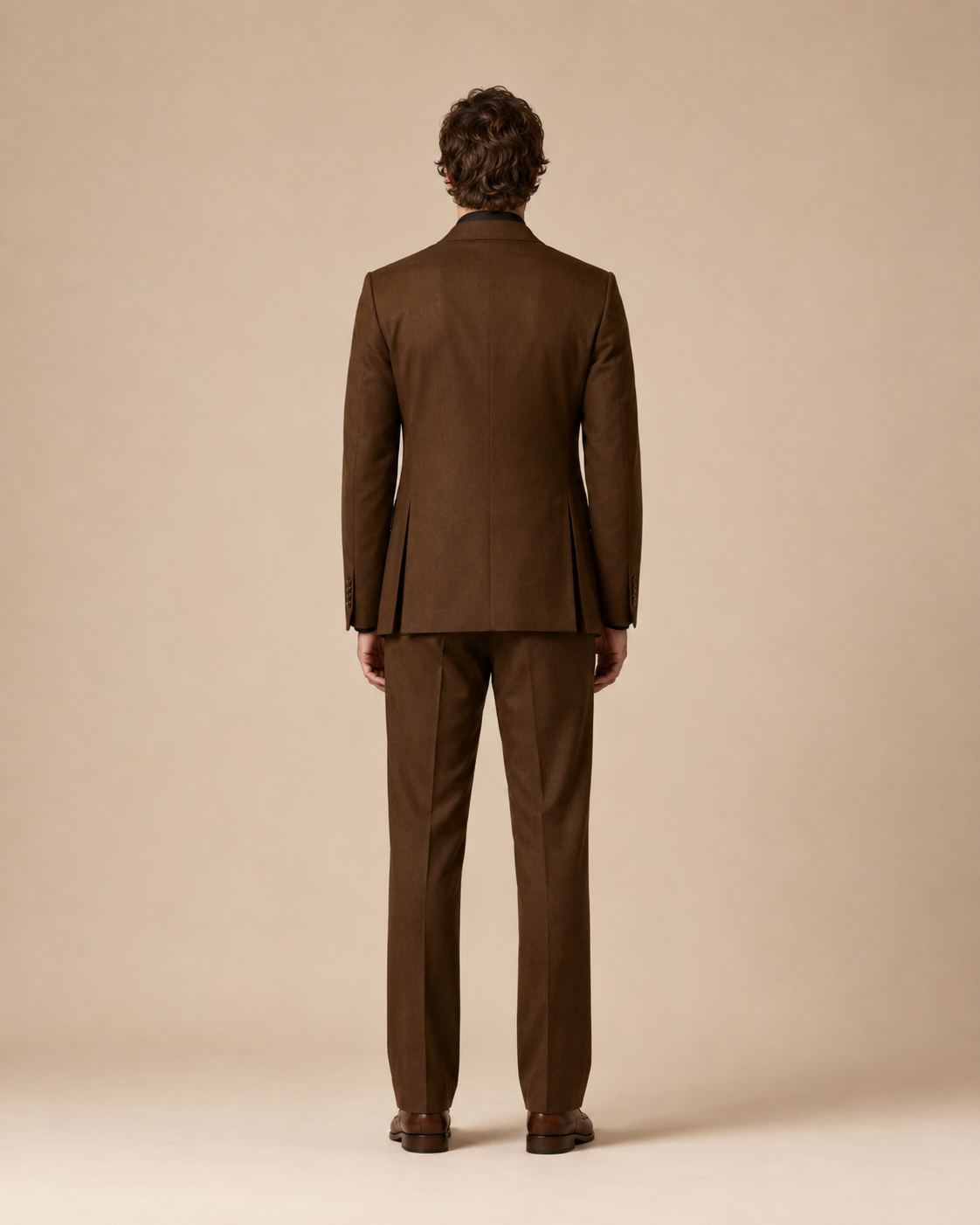 Chocolate Brown modern fit men's suit jacket by Vellor Vault, back view.