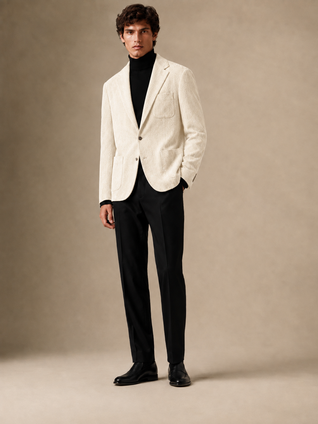 Cream Corduroy modern fit men's blazer by Vellor Vault, front view.