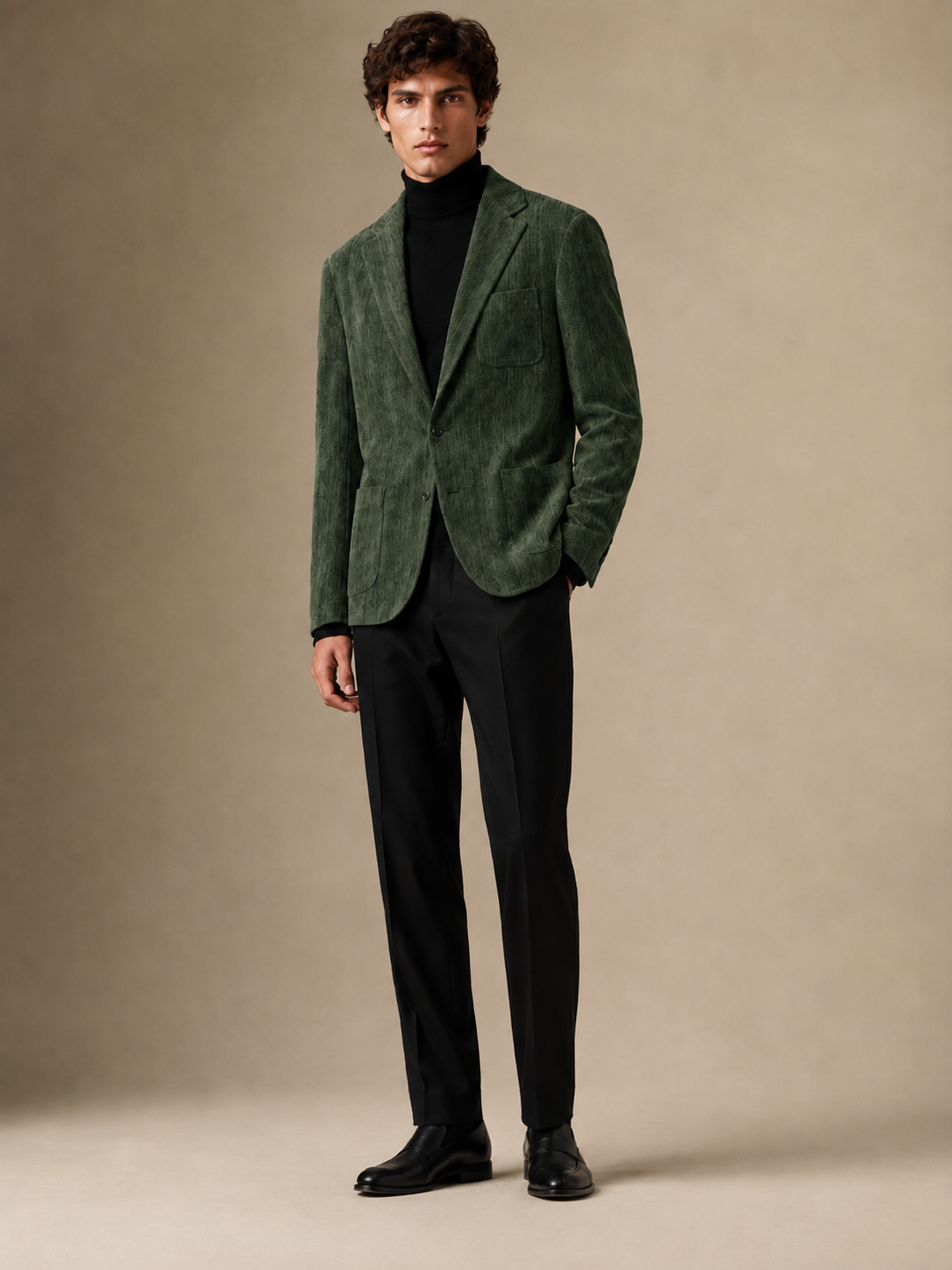 Forest Green Corduroy modern fit men's blazer by Vellor Vault, front view.