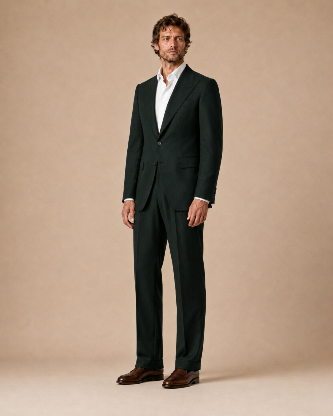 Forest Green modern fit men's suit jacket by Vellor Vault, angle view.