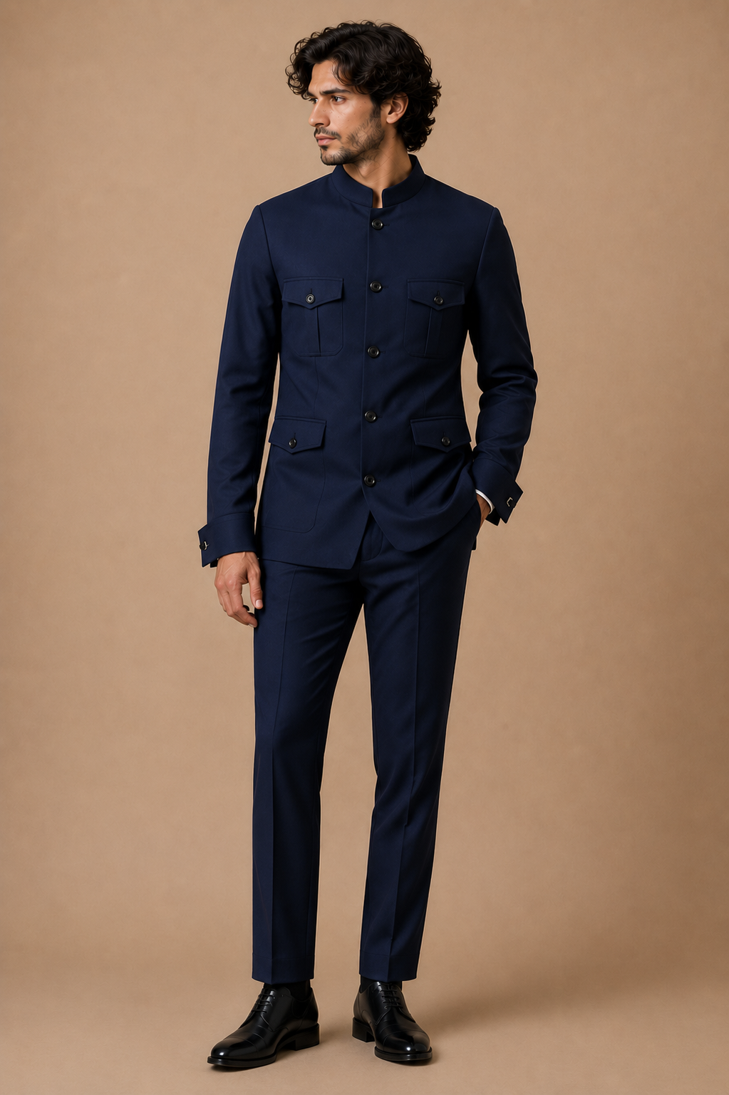 Ivory modern fit men's uniform by Vellor Vault, back view.