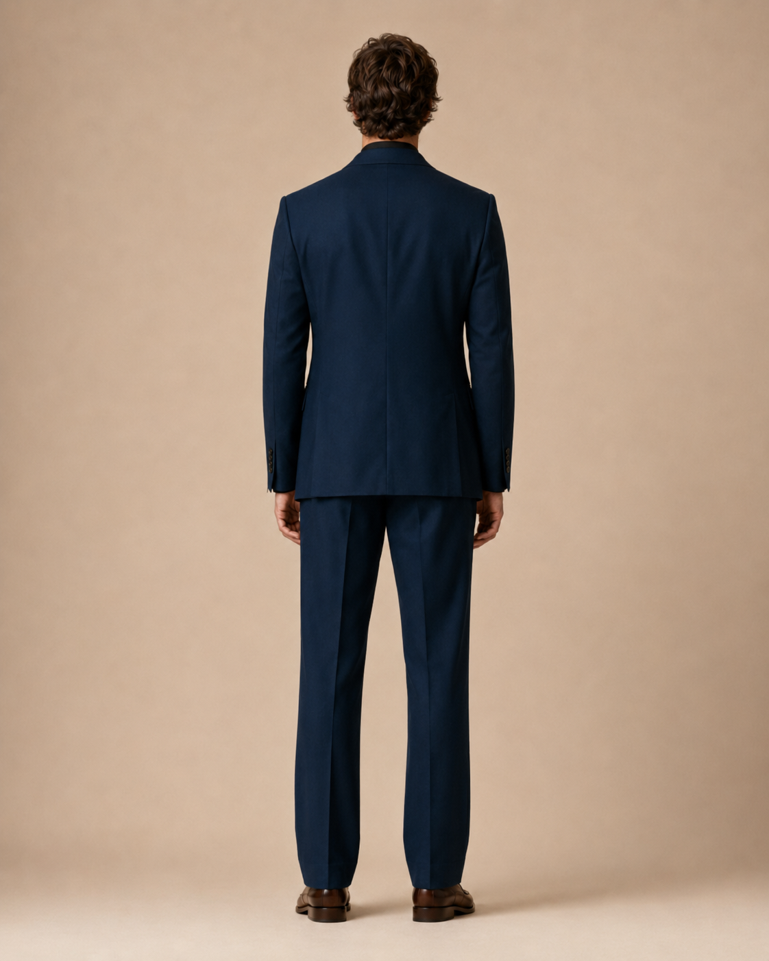 Midnight Blue modern fit men's suit jacket by Vellor Vault, angle view.