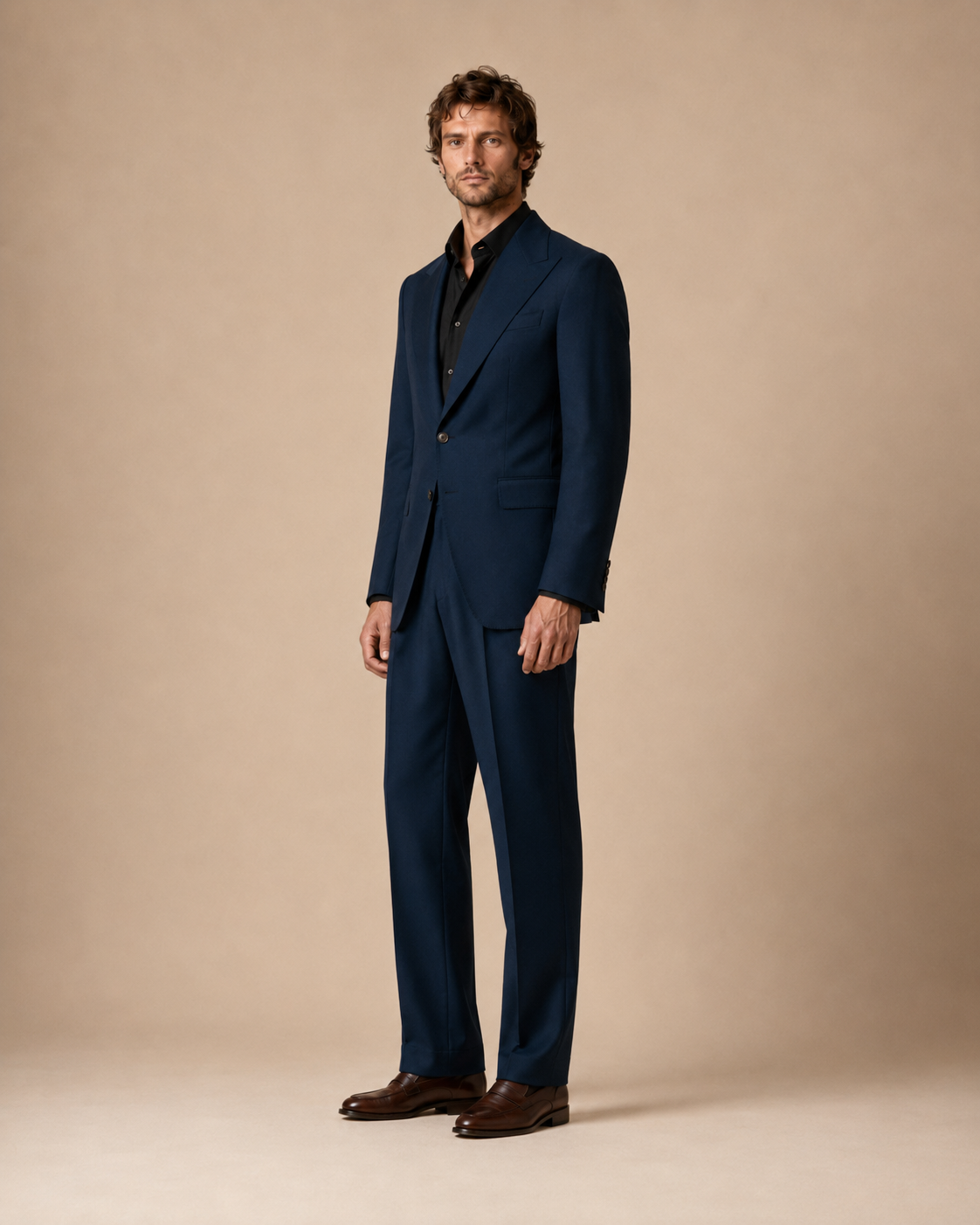 Midnight Blue modern fit men's suit jacket by Vellor Vault, detail view.