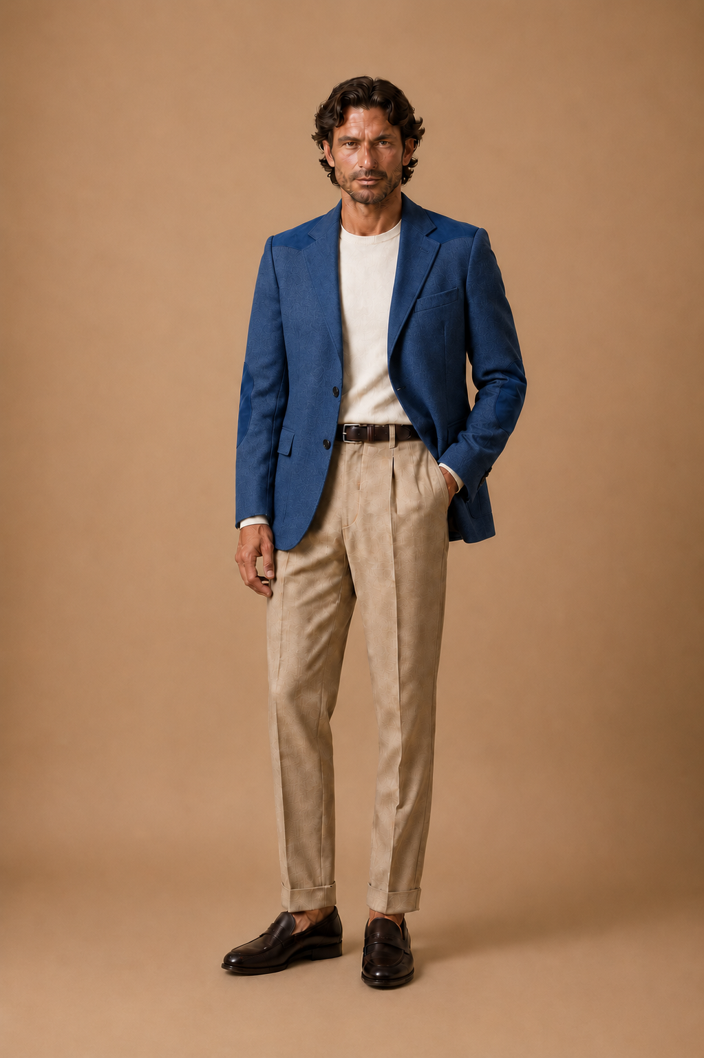 Navy modern fit men's blazer by Vellor Vault, back view.