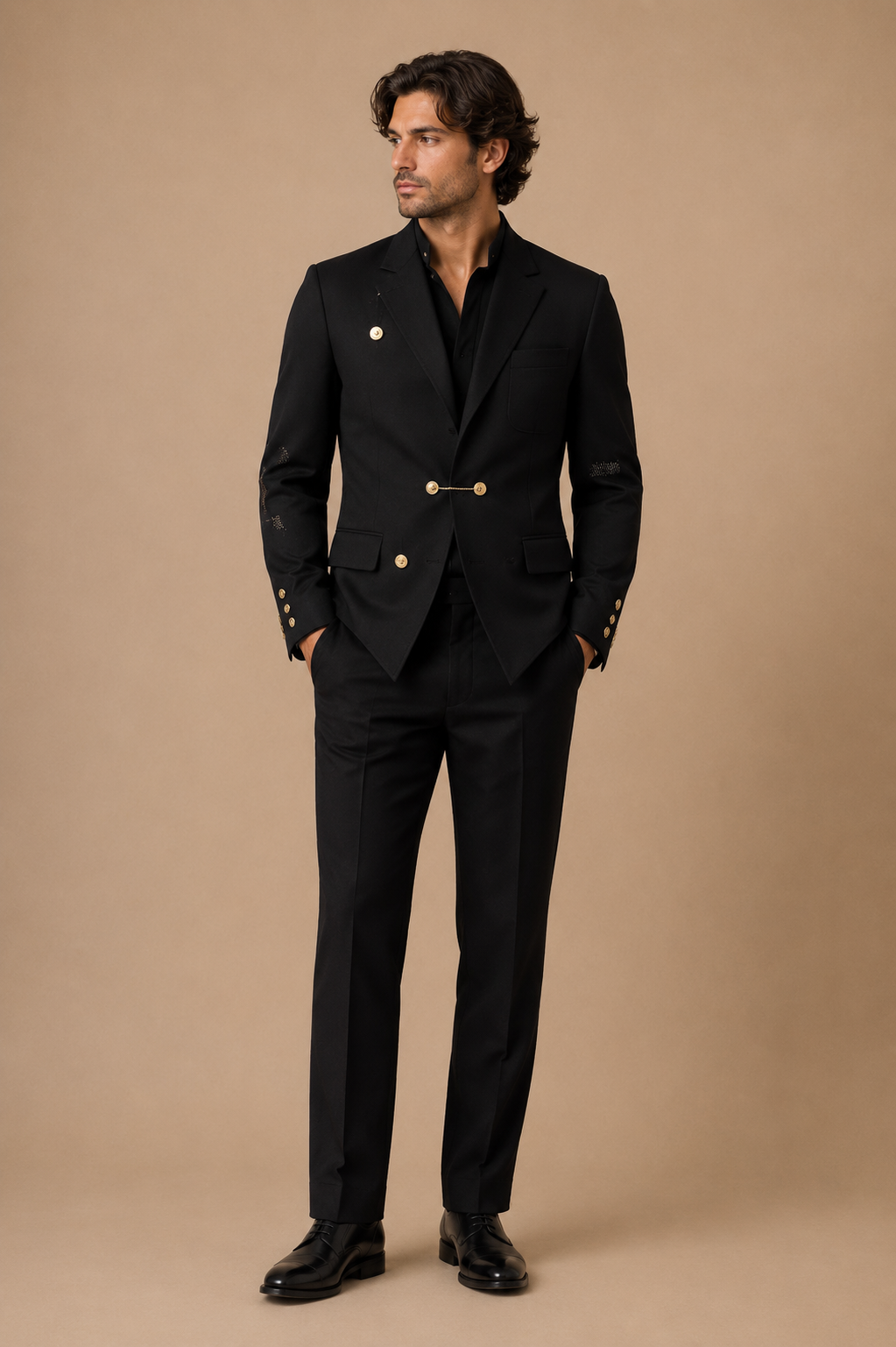 Navy modern fit men's blazer by Vellor Vault, front view.