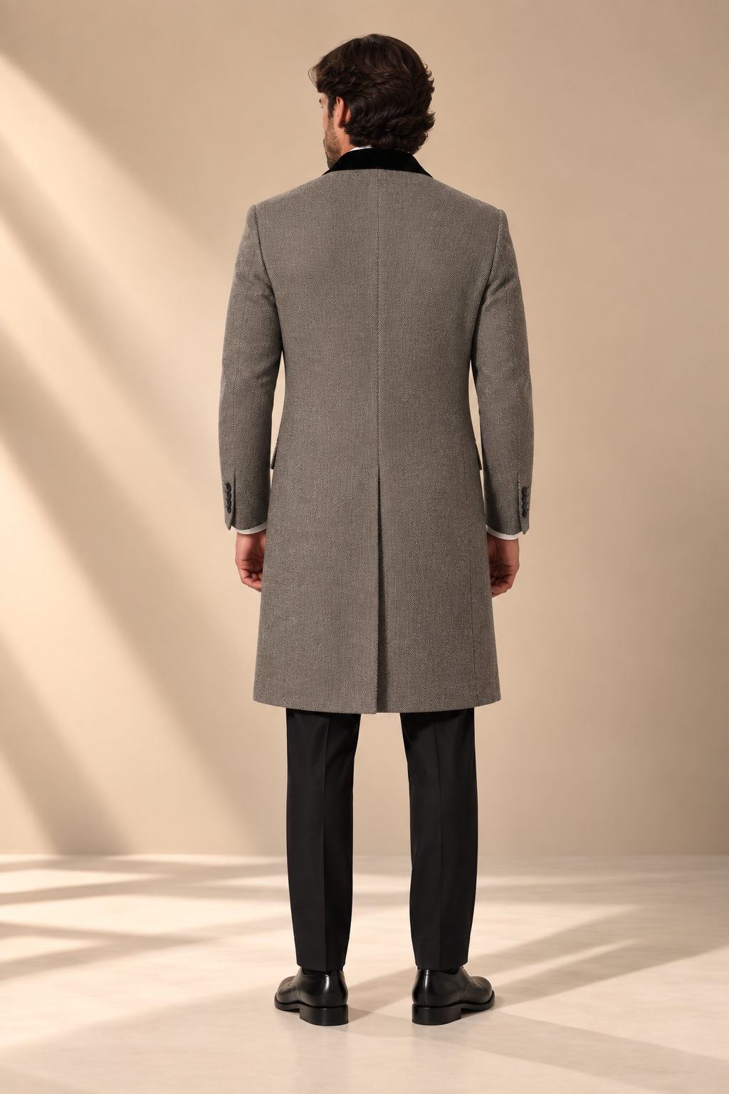 The Vellor Wool Cashmere Black & Grey Herringbone Top Coat