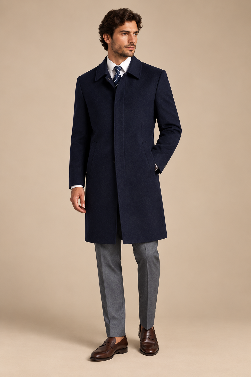 The Vellor Wool Cashmere Navy Top Coat