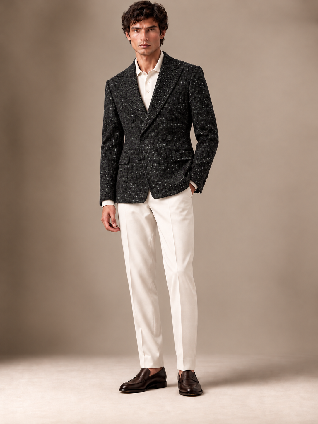 The Vellor Black Hopsack Double Breasted Blazer