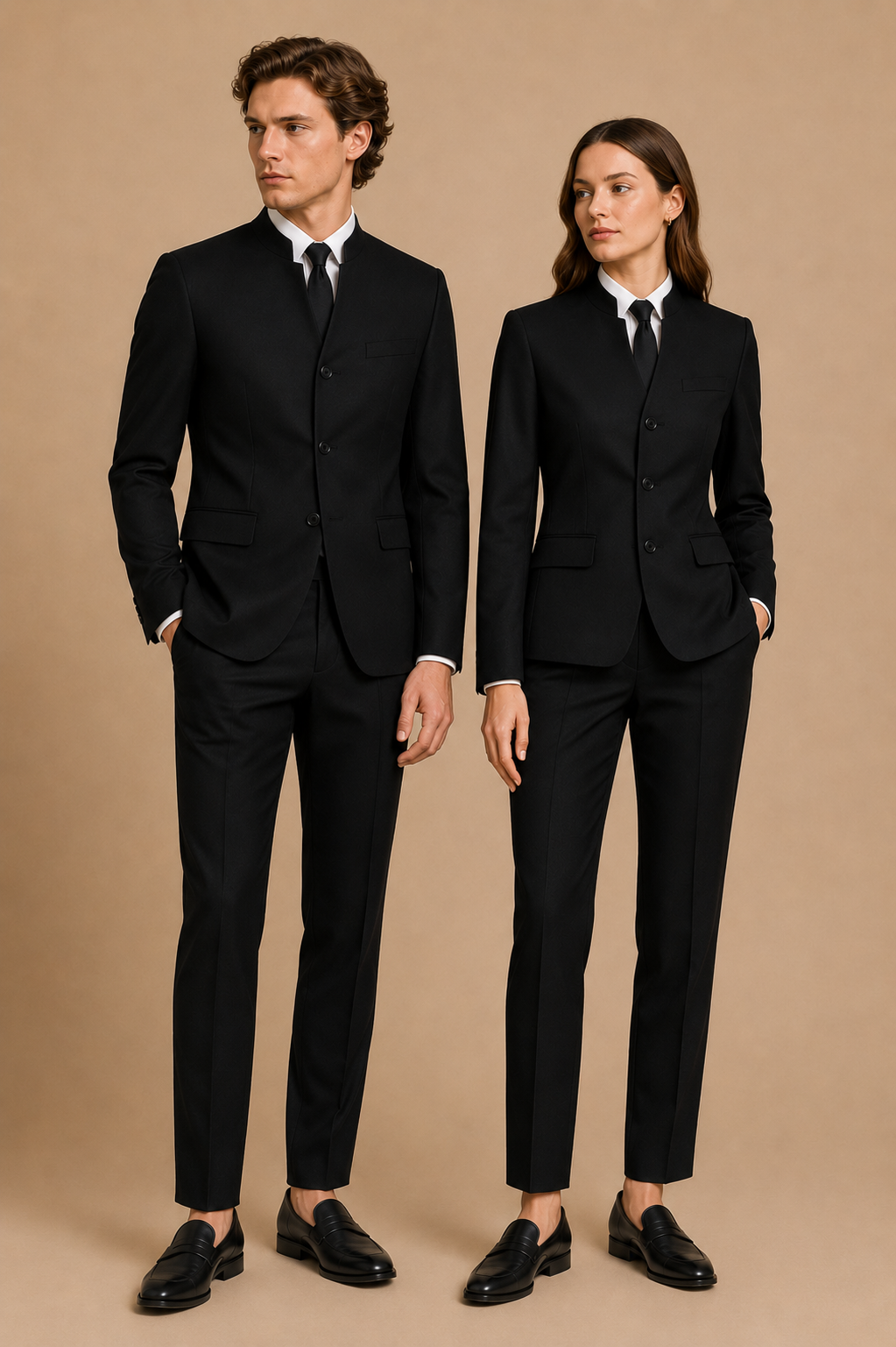 Black modern fit men's suit jacket by Vellor Vault, front view.