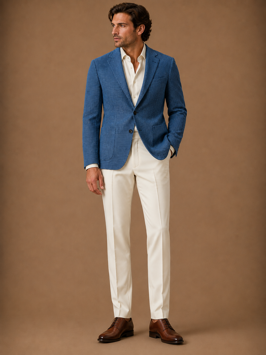 Blue Grain modern fit men's blazer by Vellor Vault, front view.