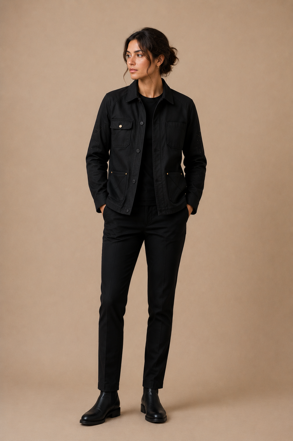 Charcoal modern fit men's blazer by Vellor Vault, angle view.