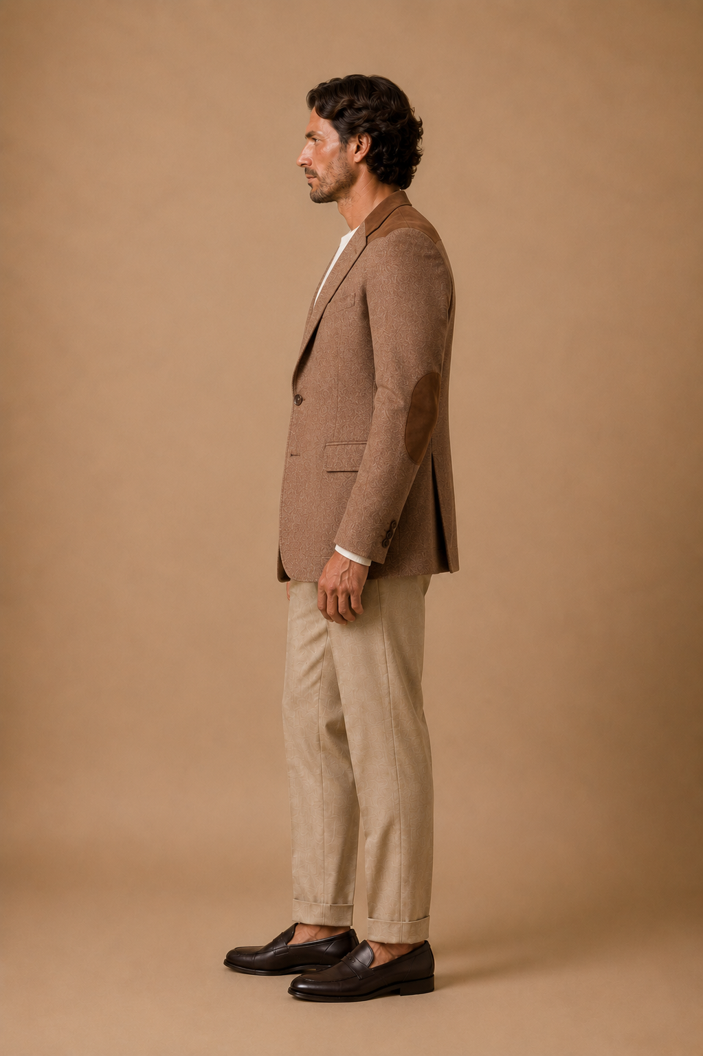 Chocolate Brown modern fit men's blazer by Vellor Vault, back view.