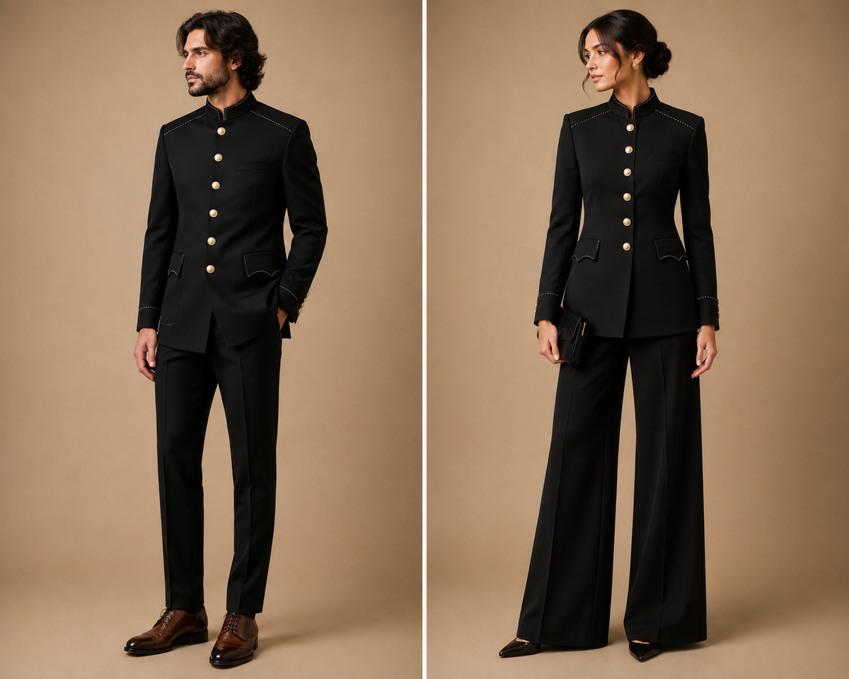 Chocolate modern fit men's uniform by Vellor Vault, detail view.