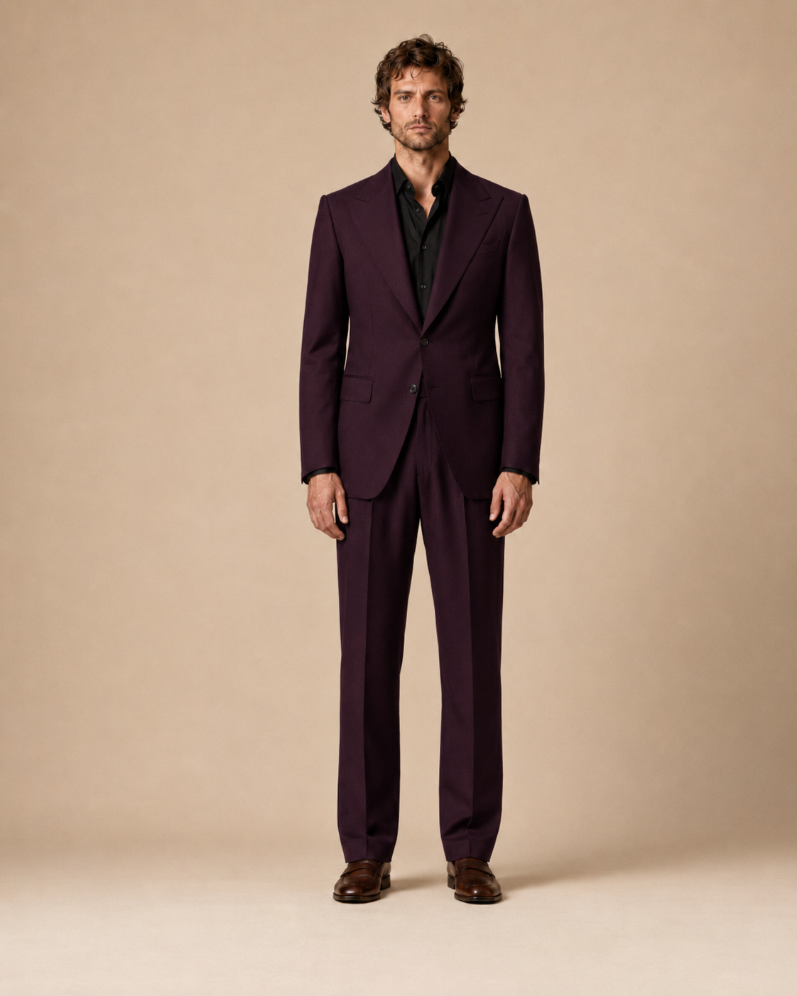 Deep Plum modern fit men's suit jacket by Vellor Vault, front view.