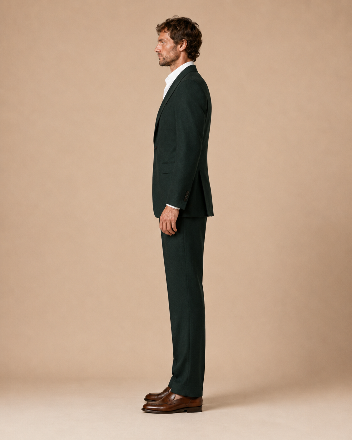 Forest Green modern fit men's suit jacket by Vellor Vault, back view.