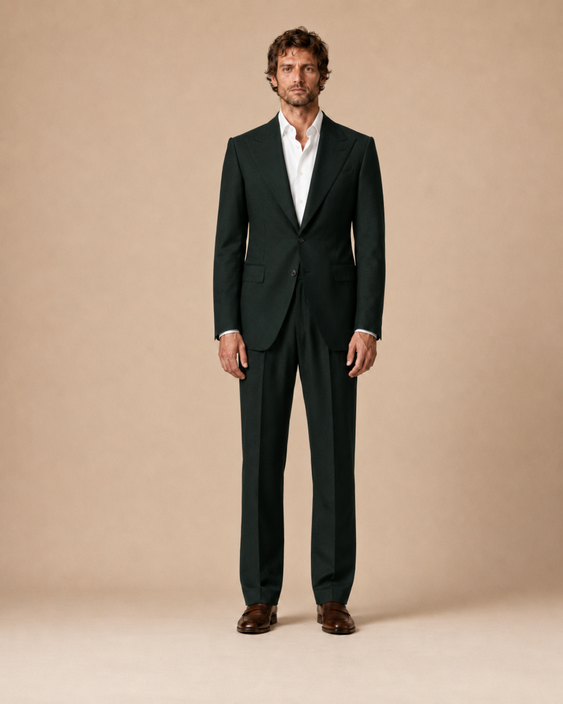 Forest Green modern fit men's suit jacket by Vellor Vault, front view.