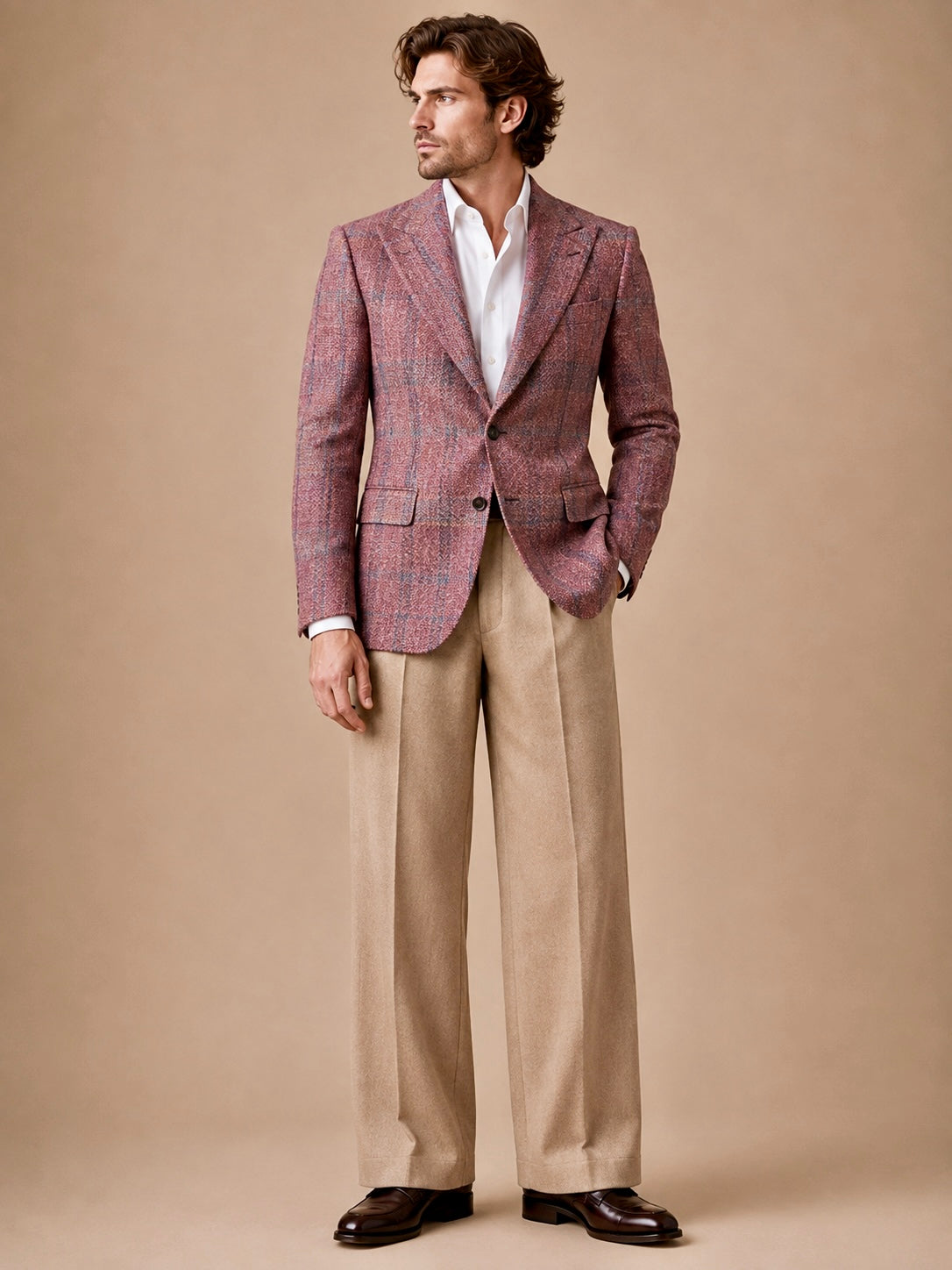 Indian Paint Plaid modern fit men's blazer by Vellor Vault, front view.