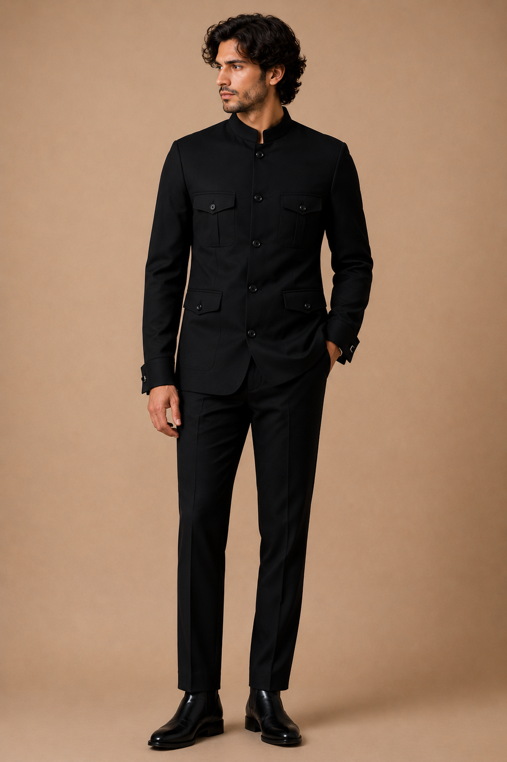 Ivory modern fit men's uniform by Vellor Vault, detail view.