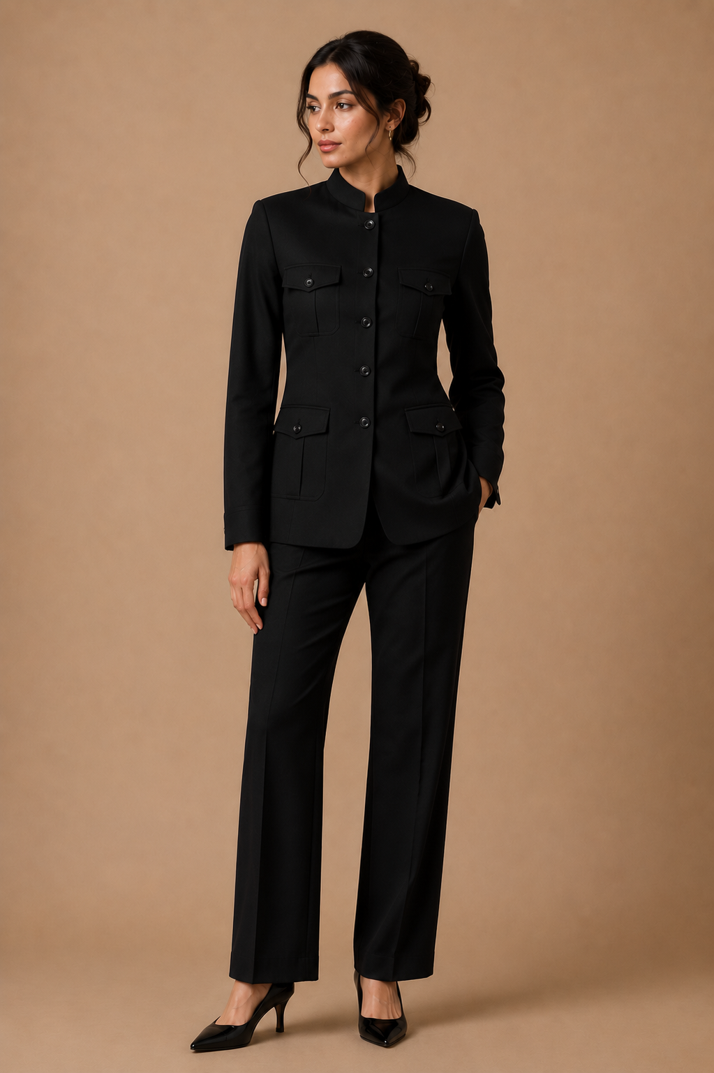 Ivory modern fit men's uniform by Vellor Vault, front view.