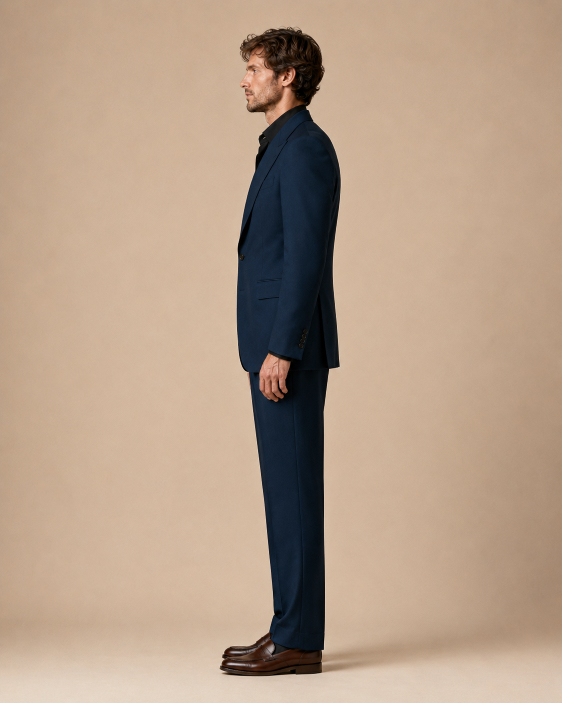 Midnight Blue modern fit men's suit jacket by Vellor Vault, back view.