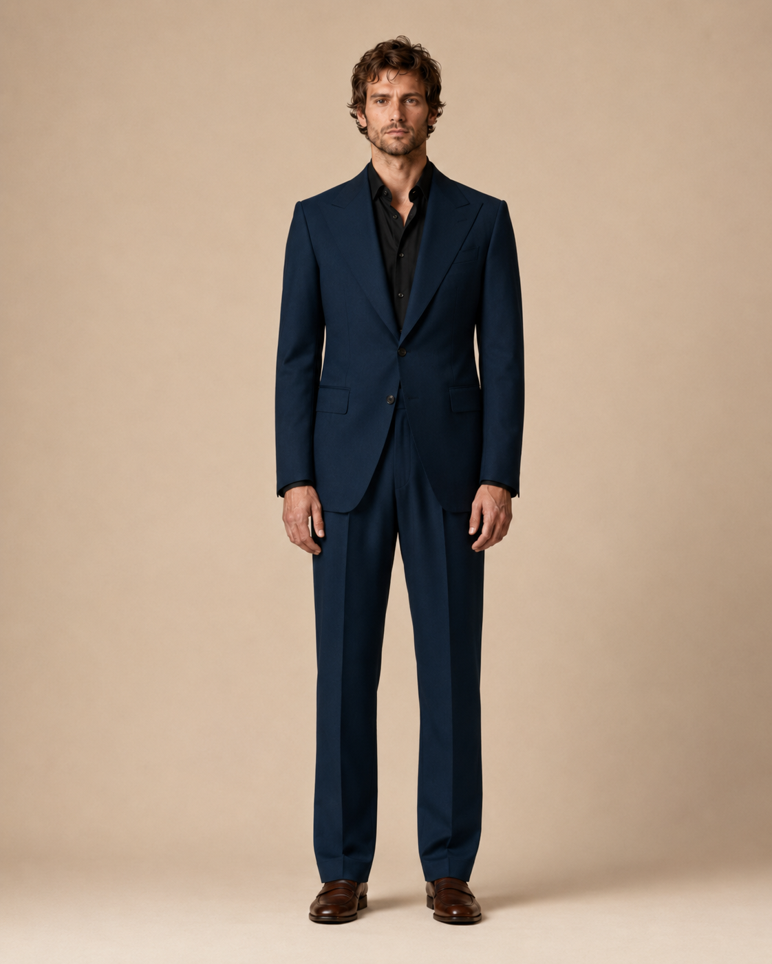 Midnight Blue modern fit men's suit jacket by Vellor Vault, front view.