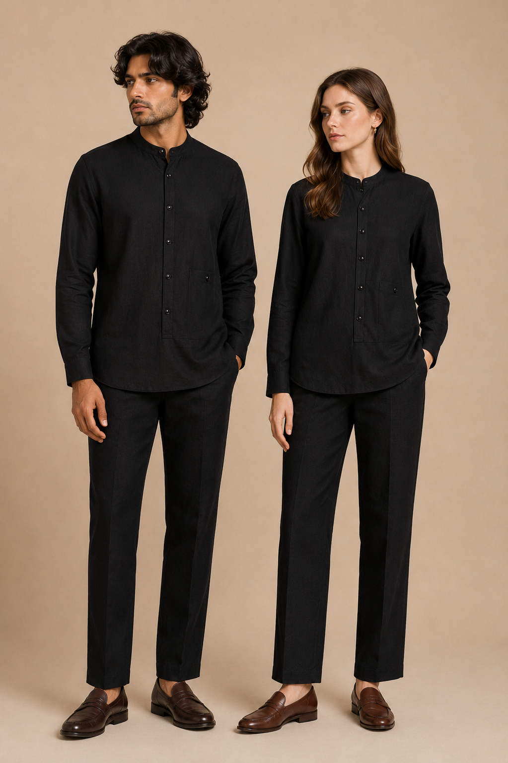 Natural modern fit men's uniform by Vellor Vault, front view.