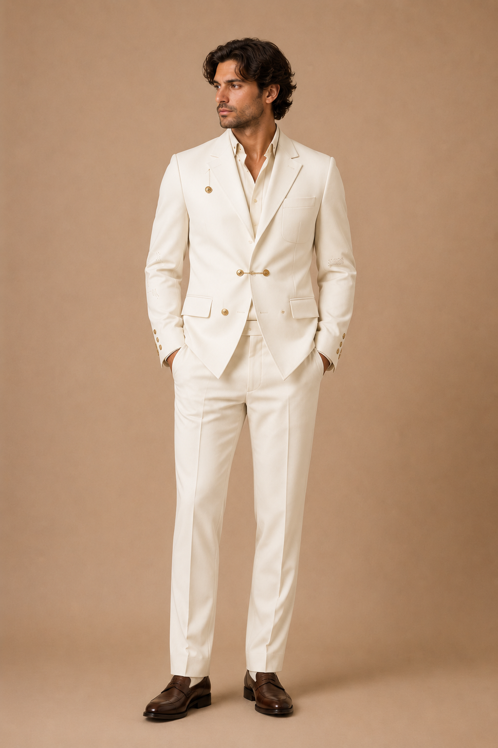 Navy modern fit men's blazer by Vellor Vault, angle view.