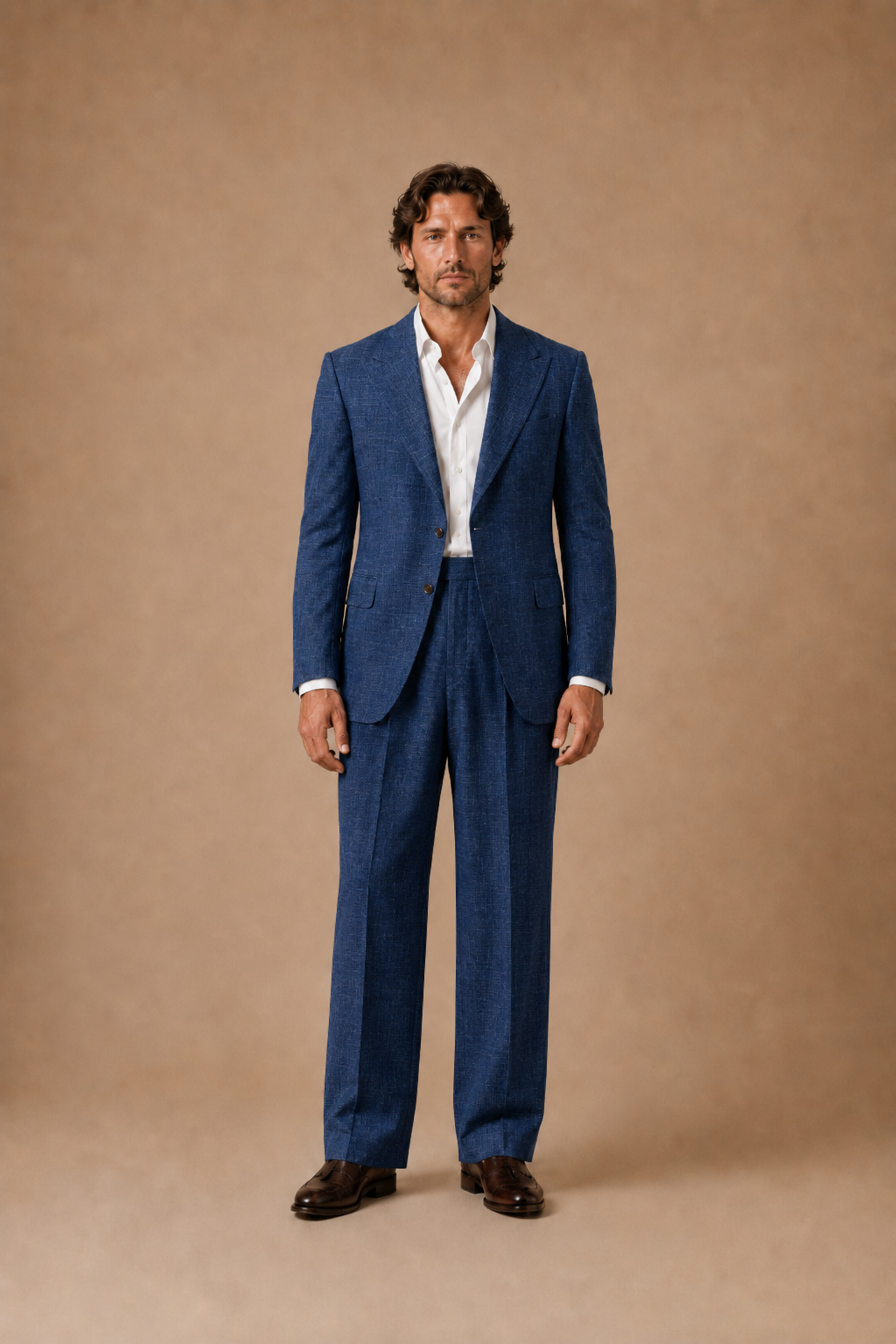Riviera Blue modern fit men's suit jacket by Vellor Vault, front view.