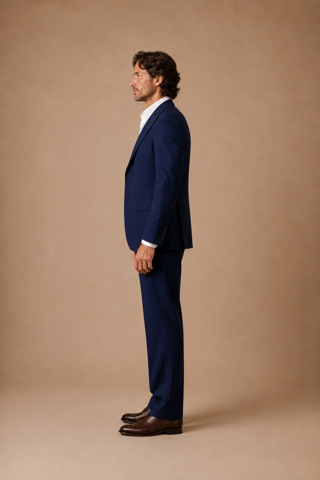 Royal Blue modern fit men's suit jacket by Vellor Vault, angle view.