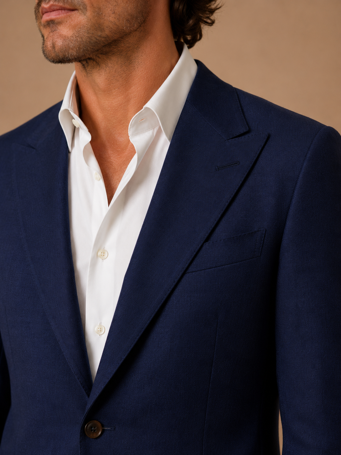 Royal Blue modern fit men's suit jacket by Vellor Vault, detail view.