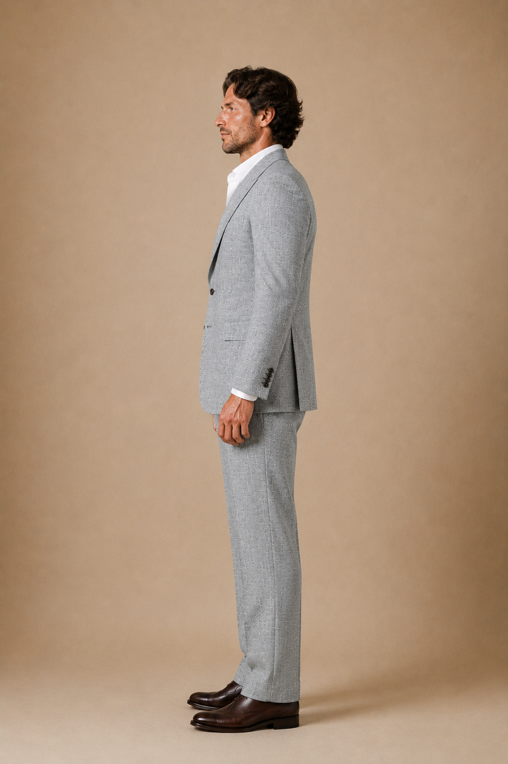 Stone Jacquard modern fit men's suit jacket by Vellor Vault, angle view.
