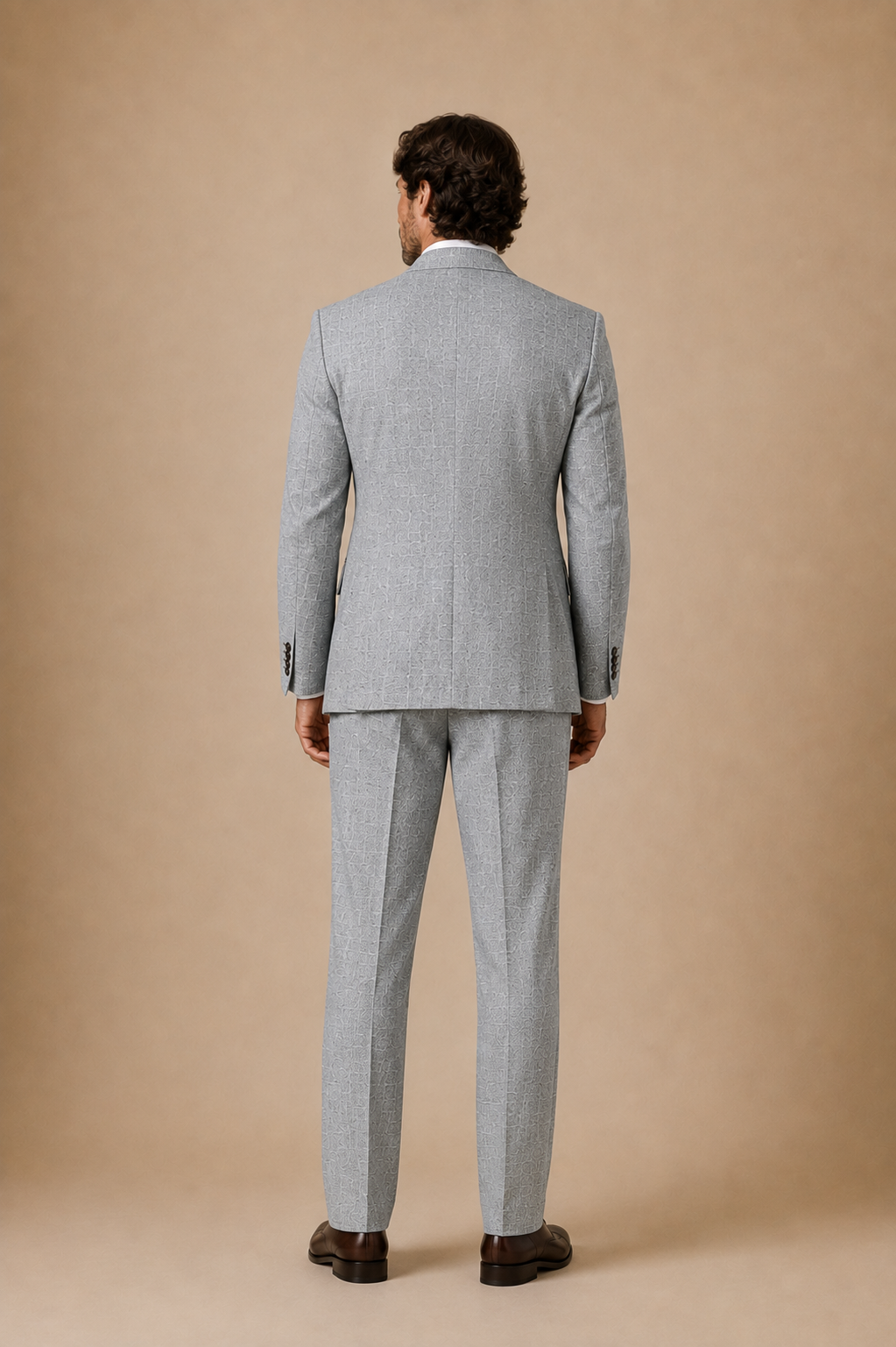 Stone Jacquard modern fit men's suit jacket by Vellor Vault, back view.
