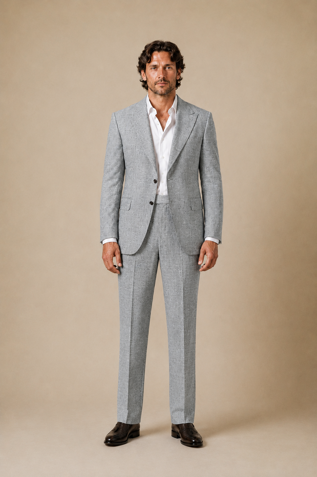 Stone Jacquard modern fit men's suit jacket by Vellor Vault, front view.